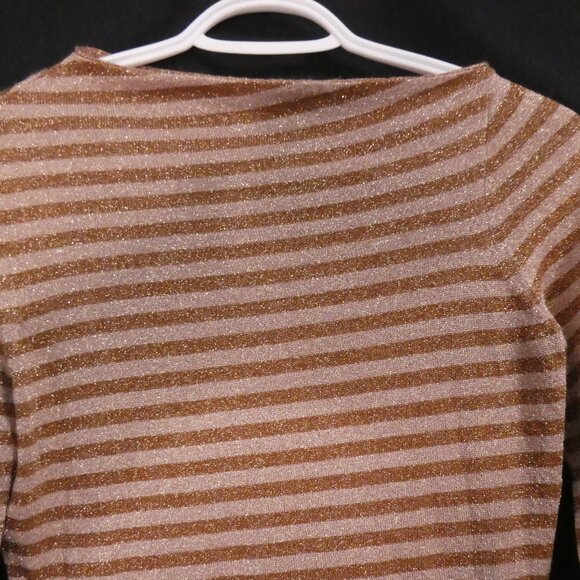 JESSICA | small | Chic Sparkling Beige and Gold Striped Top - Picture 4 of 16